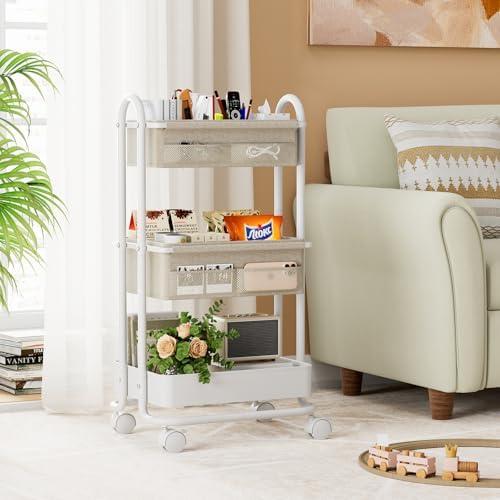 Baby Diaper Caddy Organizer Cart - 3 Tier Rolling Cart, Off White