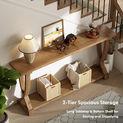 HOKYHOKY 63" Long Solid Wood Console Table, Narrow Behind Couch Sofa Table