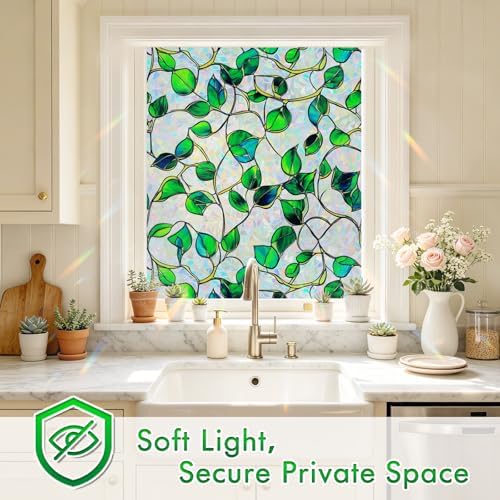SOMWISE Rainbow Stained Glass Window Privacy Film,Heat Blocking Save Energy