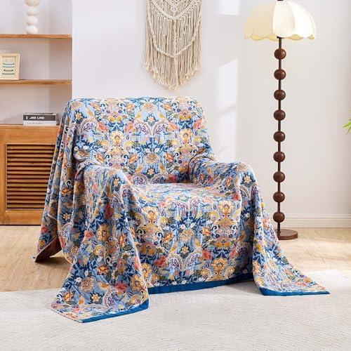 XIBLC Boho Throw Blanket for Bed, 100% Cotton Soft Rustic Quilt Fall Blanket, 60"x80" Floral Printed Farmhouse Decor Bed Blankets, All Season Rustic Reversible Bohemian Throw Quilt