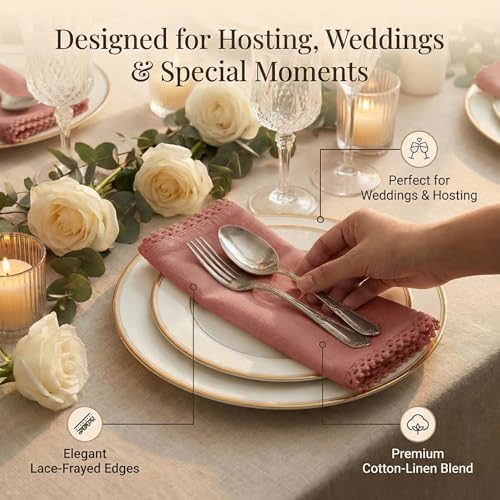ACCENTHOME Blush Cloth Napkins Set of 12 18x18 inch Cotton Linen Dinner Napkins - Washable Soft Premium Hotel Quality Reusable Napkins Perfect Table Napkins for Family Dinners, Weddings & Everyday Use