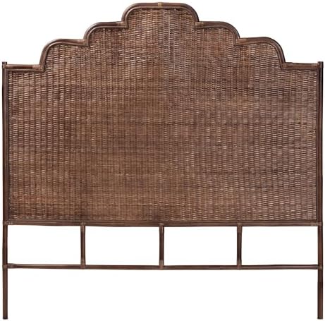 Bali & pari Raphaela Natural Rattan Standalone Headboard - Handwoven Wicker Panel Headboard with Stepped Detailing, Queen