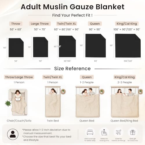 Love's cabin 100% Cotton Muslin Blanket Large Throw for Couch, Black