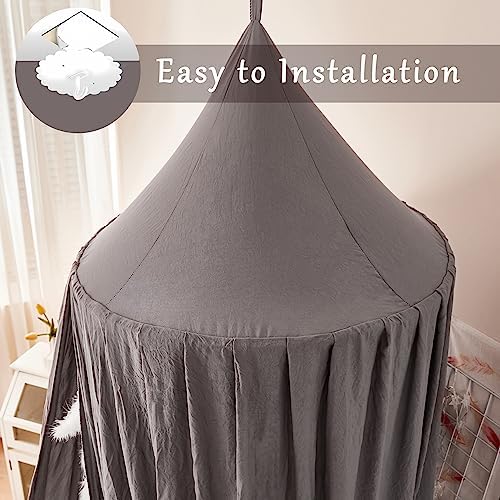 Princess Decor Canopy for Kids Bed, Soft and Durable Bed Canopy for Girls Room Tent Canopy Dreamy Mosquito Net Bedding, Children Reading Nook Canopies Indoor(Grey)