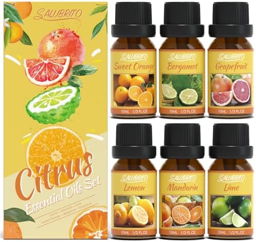 Salubrito Citrus Essential Oils Set for Diffuser, Fragrance Oil | Sweet Orange, Bergamot, Lemon, Grapefruit, Mandarin Orange, Lime Scented Oil for Soap Making, Candle Making