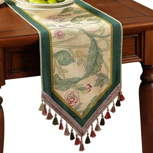 patdrea Designer Vintage French Green Floral Table Runner,12"X118"