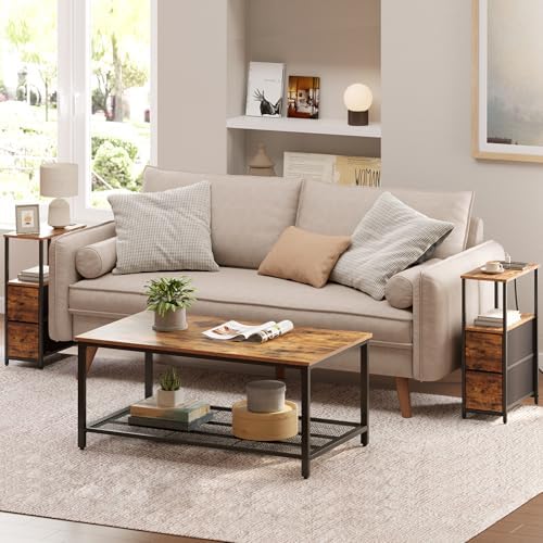 TUTOTAK Narrow End Table, Skinny Side Table with Charging Station