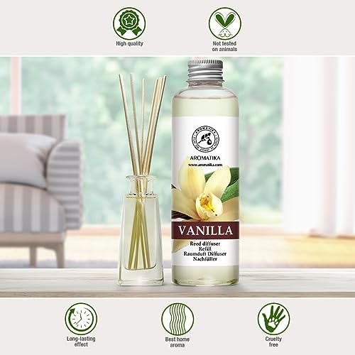 Vanilla Diffuser Refill w/Natural Essential Vanilla Oil 6.8 Fl Oz - Intensive - Fresh & Long Lasting Fragrance - Reed Diffuser Oil Refill Vanilla - for Aromatherapy - SPA - Home - Office - Fitness