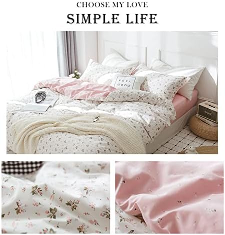 HighBuy Boho Floral Duvet Cover King Pink White Floral Cotton Coquette Bedding Comforter Covers King Lightweight Soft for Girl Garden Style Aesthetic Bedding Set with Zipper Closure
