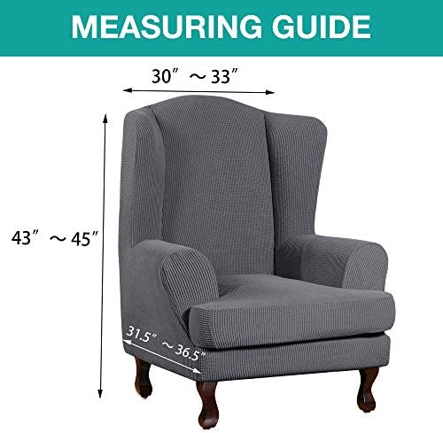 Turquoize Wingback Chair Covers 2 Piece Wing Chair Slipcover Stretch Slipcovers for Wingback Chairs Wing Chair Cover Spandex Jacquard Fabric with Elastic Bottom Non-Slip Furniture Cover, Charcoal Gray