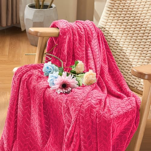 inhand Hot Pink Fleece Throw Blanket for Women, Super Soft Cozy Blankets for Mom, All Season Lightweight Fuzzy Blanket for Couch Sofa Chair, 50×60 Inches