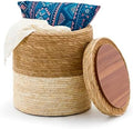 14" Natural Grass Round Storage Pouf Ottoman Handwoven Pouffe Rattan Stool