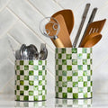 Chi An Home 7,4"+5.8" Capiz Pistachio Green Checkered Utensil Holders Set 2