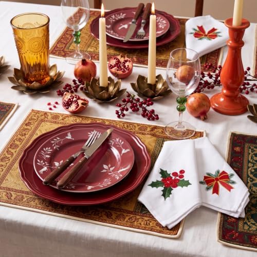 HunnmingRe 12 Pcs Classic Christmas Embroidered Cloth Napkins, 17x17 Inch