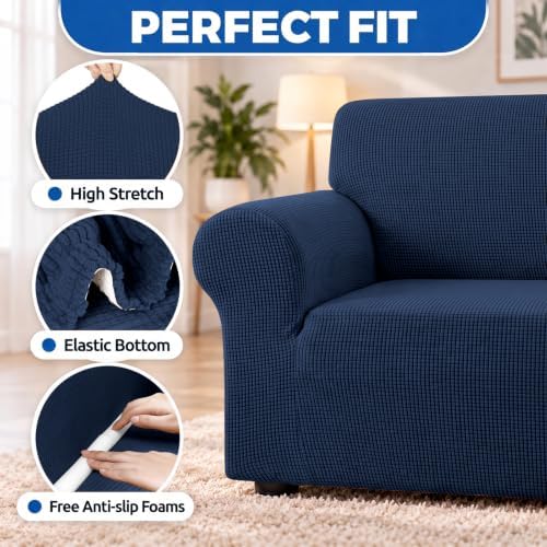 KEKUOU Stretch Oversized Couch Covers for Sofa Slipcover,Navy Blue