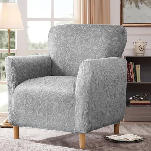 Stretch Modern Banquet Armchair Slipcover 1-Piece Accent Chair Covers with Arms Soft Chair Slipcovers for Living Room Armchair Furniture Protector Office Reception Reading Sofa (Light Gray)
