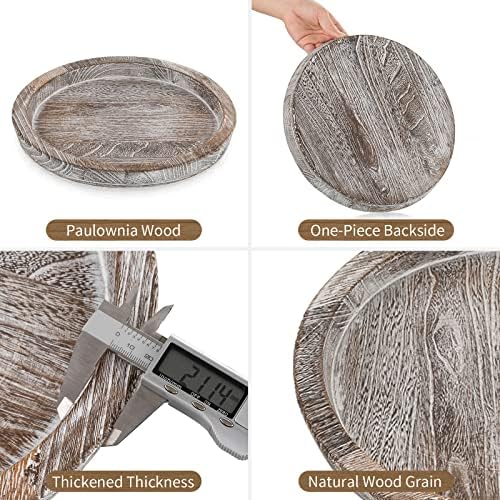 Hanobe Decorative Coffee Table Tray, Round Wood Candle Holder Plate