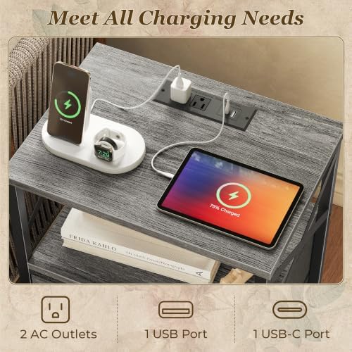 Huuger Night Stand with Charger Station, USB-C Port, End Table