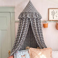 SmoothNovelty Gingham Plaid Bed Canopy, Black White, Round