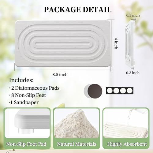 2 PCS Water Absorbing Diatomite Coasters, Stone Drying Mat for Kitchen Counter, Quick Dry Stone Mat Trays for Bathroom Kitchen Counter, Soap Dish Tray Used for Hand Soaps (White, 8.3" x 4")
