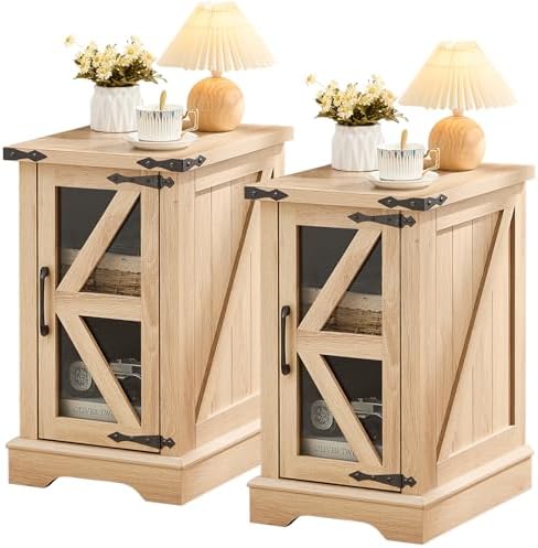 Joaxswe Narrow Night Stand Set 2 with Glass Barn Door
