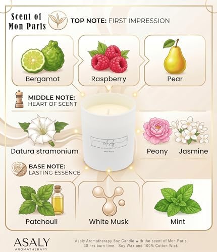 ASALY Luxury Candle & Reed Diffuser Gift Set - 2 Soy Wax Candles (30 Hr Burn) + 1 Reed Diffuser | White Tea, Mon Paris & Rose Oud Scents | Elegant Gift Box | Birthday, Anniversary, Mother's Day