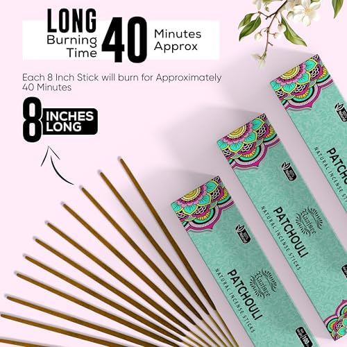 Raajsee Patchouli Incense Sticks (180 gm), 100% Pure Organic Natural Hand Rolled Free from Chemicals - Patchouli Incense Perfect for Aromatherapy, Cleansing, Meditation, and Church(Pack of 12)