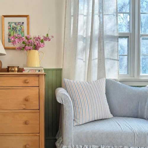 Light Blue Coastal Neutral Stripe Decor Pillow Cover 18x18