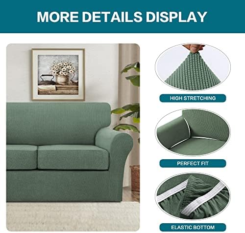 Turquoize 3 Piece Sofa Covers for 2 Cushion Couch Sofa Slipcover Soft Couch Cover for Dogs-Washable Sofa Furniture Covers with 2 Individual Cushion Covers (2 Cushion Sofa, Loden Frost)