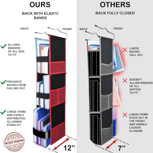 ABRA® 3 Shelf Hanging Locker Organizer for School, Gym, Work, Storage | Deep Shelves 6”x 9”| Eco-Friendly Fabric Healthy for Children | Adjustable School Locker Shelf 3 to 2 (Jet Black/Yellow)