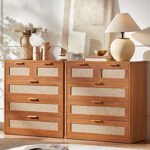 LEYAOYAO Rattan Dresser for Bedroom, 33.5" Small Chest of Drawers