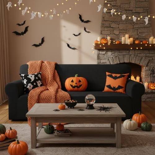 Easy-Going Stretch Halloween Couch Covers for Sofa Washable Large Black