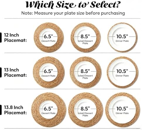 13.8" Round Woven Placemats Set of 8, Heat Resistant Plate Chargers