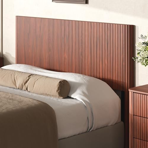 Boho Queen Size Fluted Headboard Only with Arched Corrugated, Walnut
