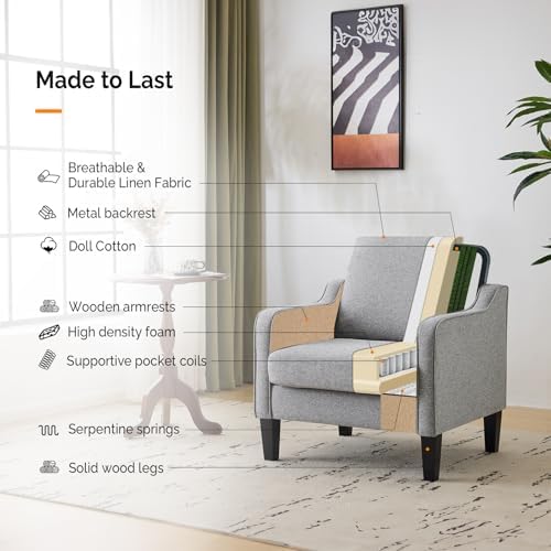 VINGLI Accent Chairs Set of 2, Linen Upholstered Armchair, Living Room