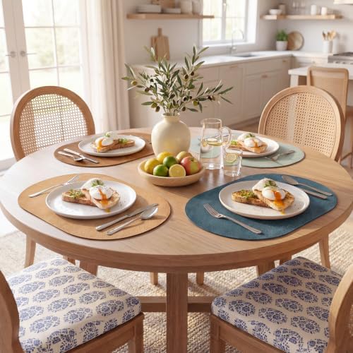 MOSAYT Vinyl Faux Leather Oval Placemats, Set of 4, Multicolor