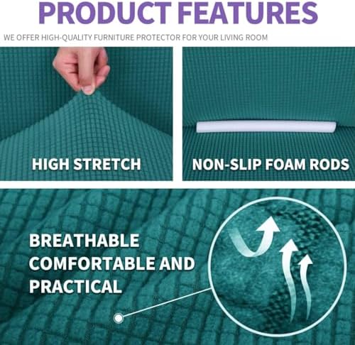 ZNSAYOTX Super Stretch Couch Cover Love Seat Sofa Covers for Living Room Dogs Pet Friendly Furniture Protector Spandex Loveseat Slipcovers with Anti Slip Foam Sticks (Peacock Teal, Loveseat)