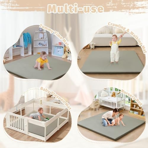 Waterproof Baby Play Mat for Floor Memory Foam 71 * 79 Cushion Playpen Playmat Tummy Time Crawling Mat Nursery Rug Thick Pad Create Soft & Safe Area for Infants,Toddler,Kids,Grey