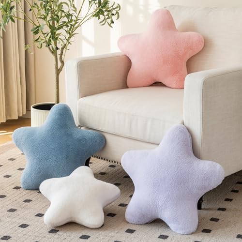 Star Pillow, Decorative Throw Pillow with Plush for Couch, Cute Decor Pillows for Bed, Aesthetic Star Shaped Pillow Fun Cushion for Sofa Living Room (Pink, 19.6 Inches)