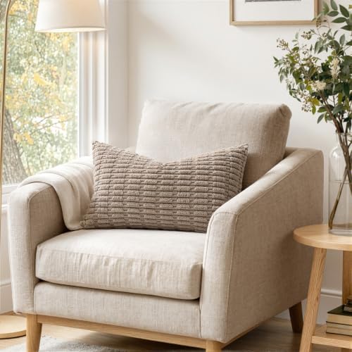 MIULEE Lumbar Corduroy Decorative Throw Pillow Covers 22x14 Light Brown