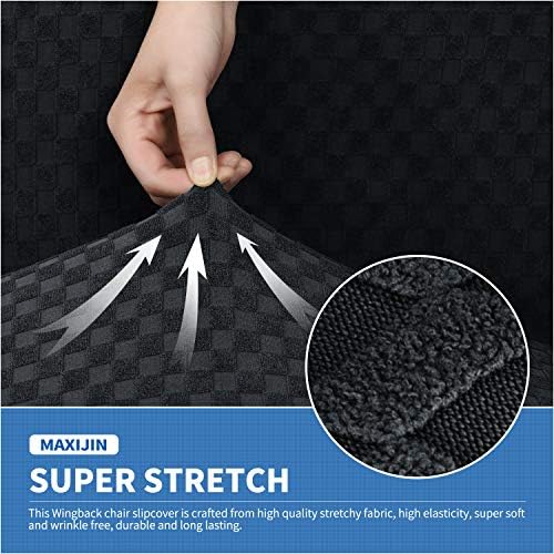 MAXIJIN Wingback Chair Covers 1-Piece Stretch Wing Chair Covers Soft Thick Wingback Armchair Slipcover Non-Slip High Back Chair Furniture Protector Washable (Wing Chair, Black)