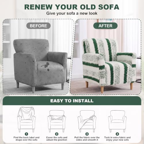 Striped Sherpa Armchair Slipcover, Stretch Plush Pet Friendly Accent Chair Cover with Elastic Bottom, Machine Washable Furniture Protector for Small Banquet Armchair