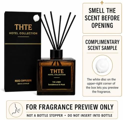 Hotel Reed Diffuser Set, 6.7 fl oz, Sandalwood and Musk with Citrus, Plum, Saffron, Cedarwood and Patchouli, Long-Lasting Home Fragrance for Bedroom, Living Room and Office
