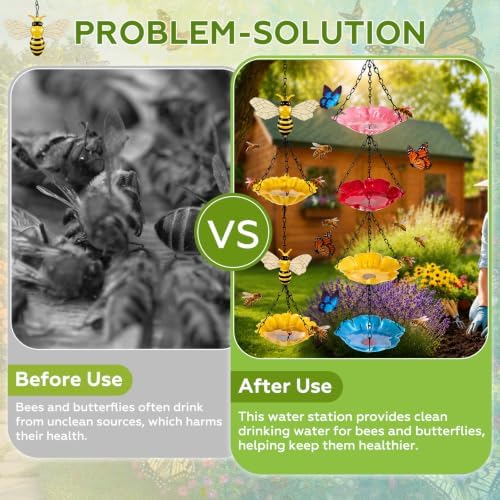 2 Pcs Mini Hanging Bird Bath, Bee Water Station, Bees & Flower