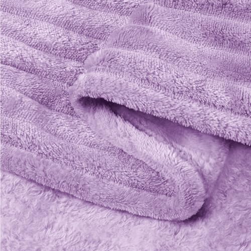 BEDELITE 3D Ribbed Lavender Fleece Throw Blanket for Couch, 50x60 Inch