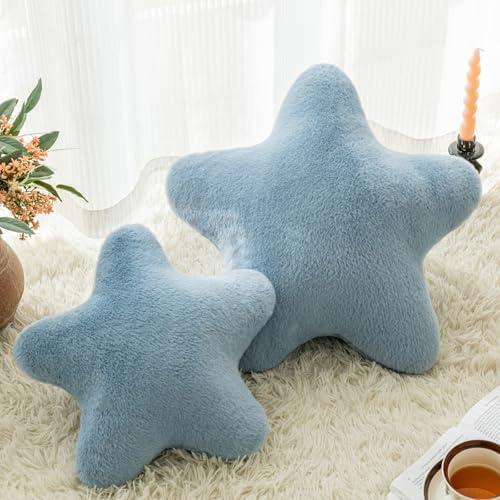 Star Pillow, Decorative Throw Pillow with Plush for Couch, Cute Decor Pillows for Bed, Aesthetic Star Shaped Pillow Fun Cushion for Sofa Living Room (Grey Blue, 19.6 Inches)