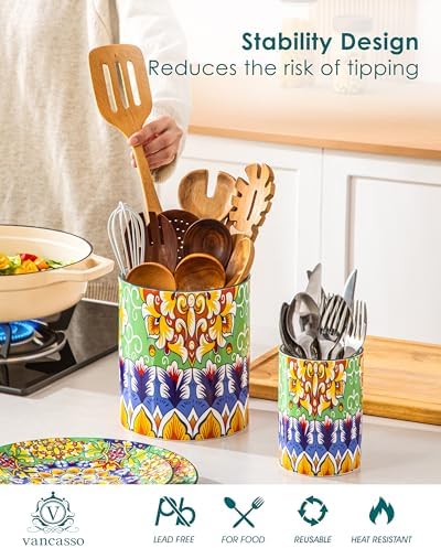 vancasso 7.3"+5.5" Utensil Holder, Porcelain Utensil Holder for Countertop
