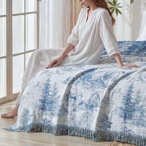 Bailix Boho Throw Blanket, 100% Cotton, Woven Landscape Pattern, 50"x60"