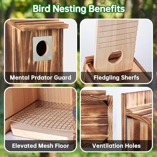 UUMENHA 2 Pack Bird Houses for Outside with Metal Predator Guard, Assembled