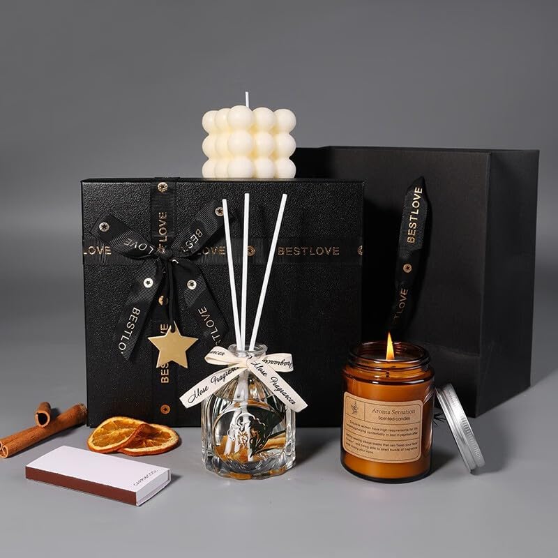 Birthday Gifts for Women, 6-Piece Aromatherapy Candle & Reed Diffuser Set